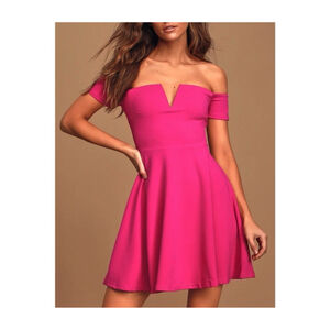 Lulus Play the Party Fuchsia Off-the-Shoulder Skater Dress XS